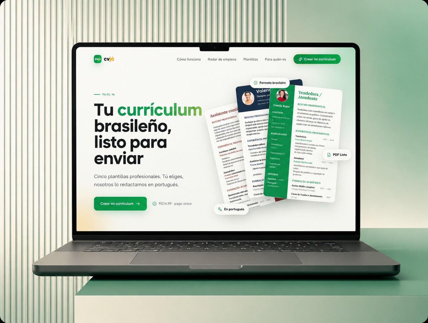 La landing de CVja en un portátil, lo último construido en QVACODE